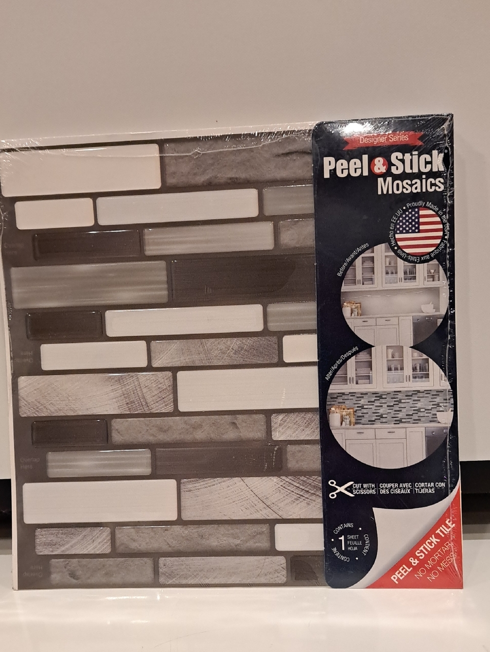 Peel & Stick Mosaics Wall Tile "Tribeca" Linear Glossy Composite 10" X 10"